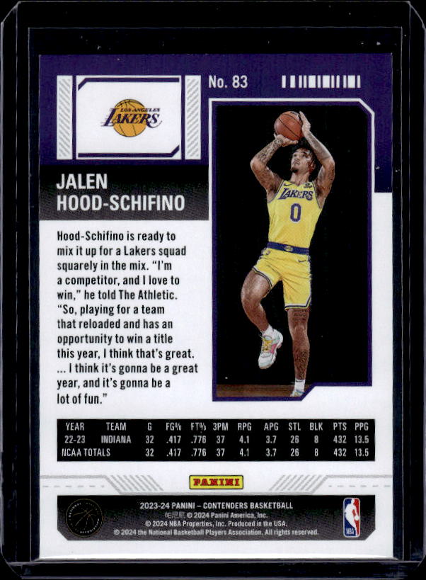 2023-24 Panini Contenders #83 Jalen Hood-Schifino Season Ticket Retail