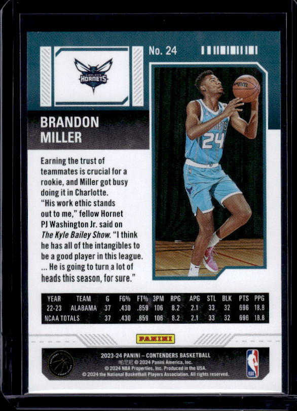 2023-24 Panini Contenders #24 Brandon Miller
