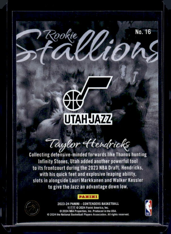 2023-24 Panini Contenders #16 Taylor Hendricks Rookie Stallions