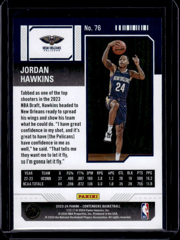 2023-24 Panini Contenders #76 Jordan Hawkins Season Ticket Retail