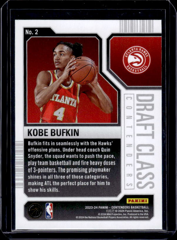 2023-24 Panini Contenders #2 Kobe Bufkin 2023 Draft Class Contenders