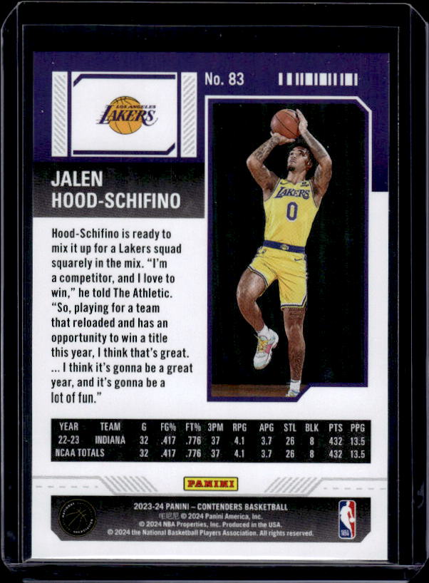 2023-24 Panini Contenders #83 Jalen Hood-Schifino