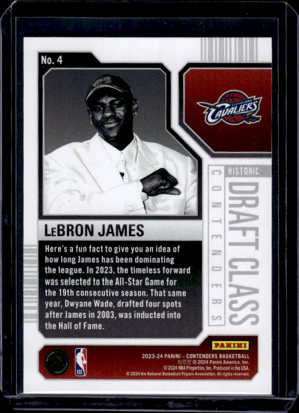 2023-24 Panini Contenders #4 LeBron James Historic Draft Class Contenders