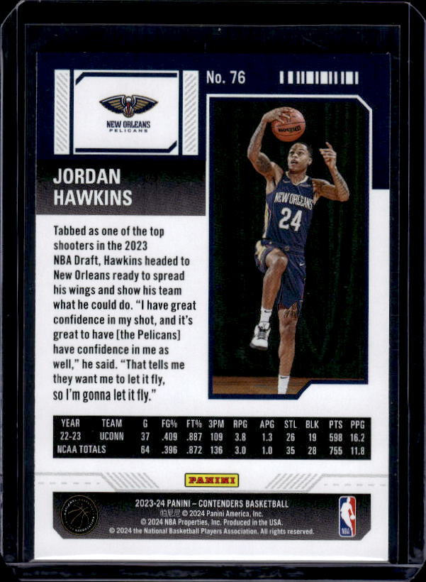 2023-24 Panini Contenders #76 Jordan Hawkins Season Ticket Retail