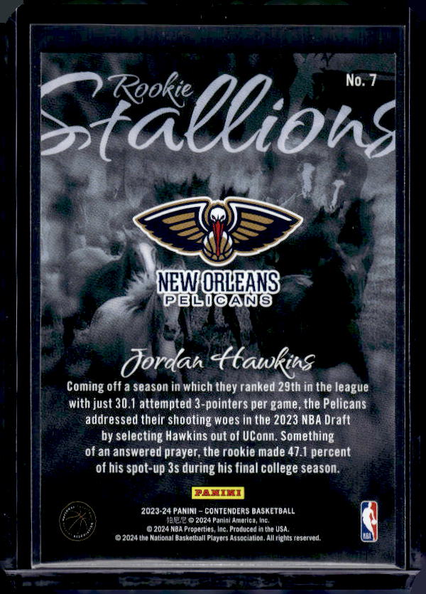2023-24 Panini Contenders #7 Jordan Hawkins Rookie Stallions