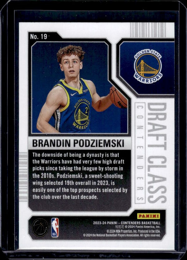 2023-24 Panini Contenders #19 Brandin Podziemski 2023 Draft Class Contenders