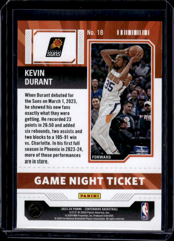 2023-24 Panini Contenders #18 Kevin Durant Game Night Ticket