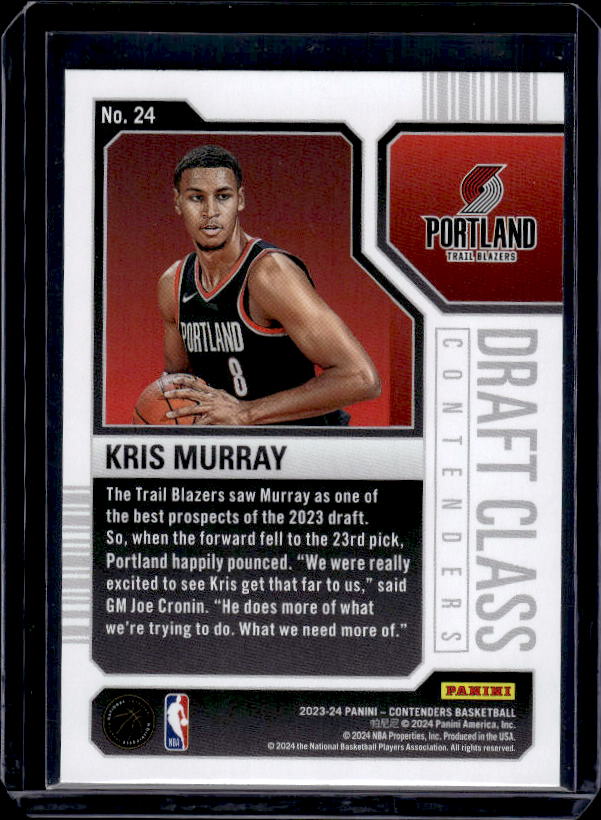 2023-24 Panini Contenders #24 Kris Murray 2023 Draft Class Contenders