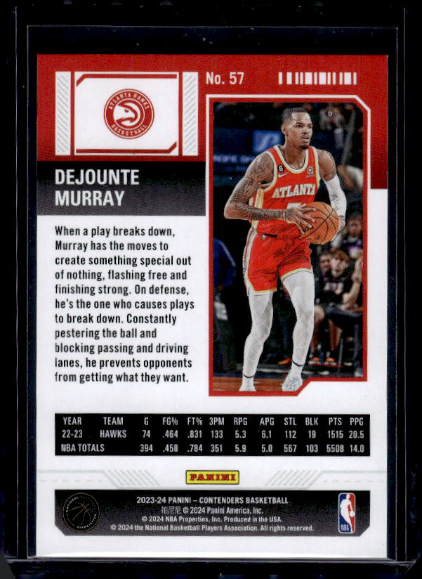2023-24 Panini Contenders #57 Dejounte Murray Game Ticket Bronze