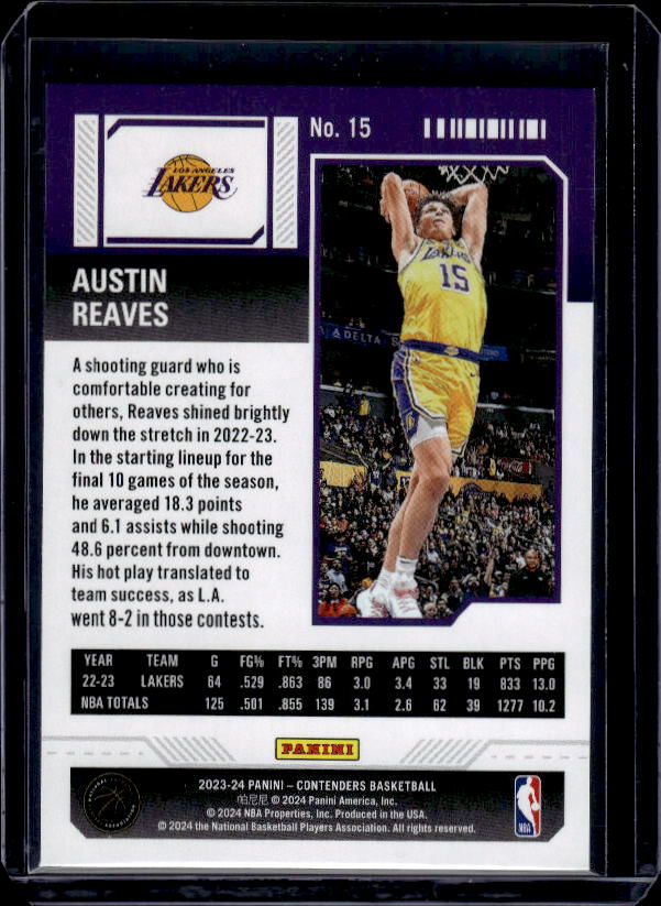 2023-24 Panini Contenders #15 Austin Reaves Game Ticket Red
