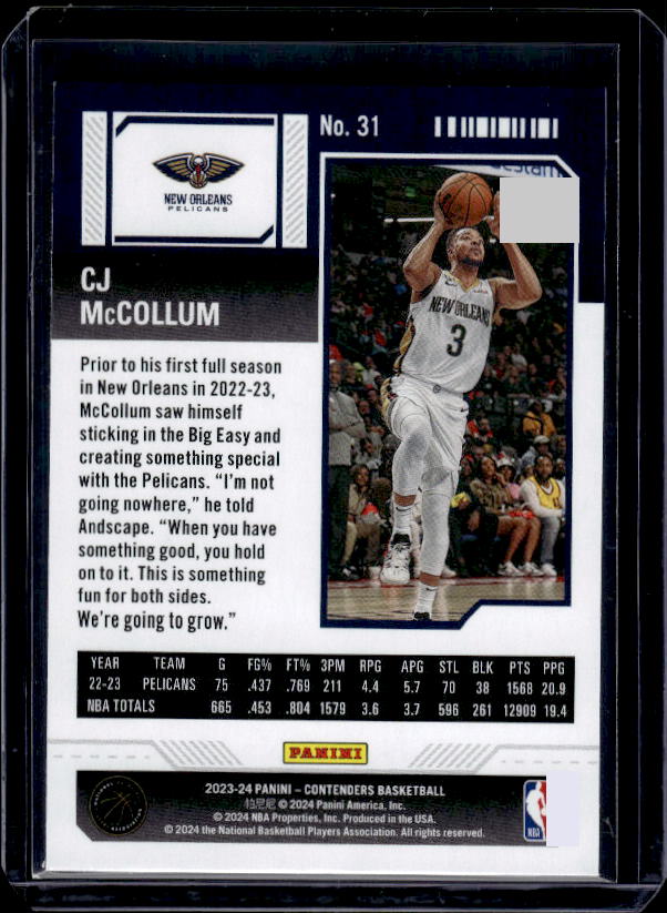 2023-24 Panini Contenders #31 CJ McCollum Game Ticket Red