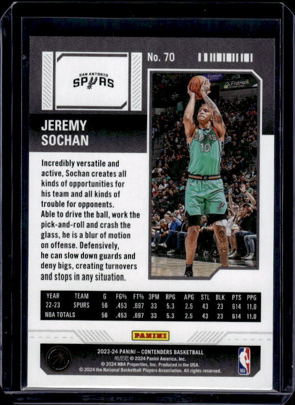 2023-24 Panini Contenders #70 Jeremy Sochan Game Ticket Red