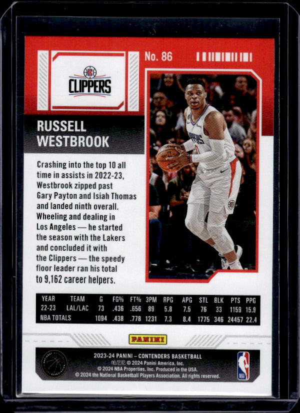 2023-24 Panini Contenders #86 Russell Westbrook Game Ticket Red