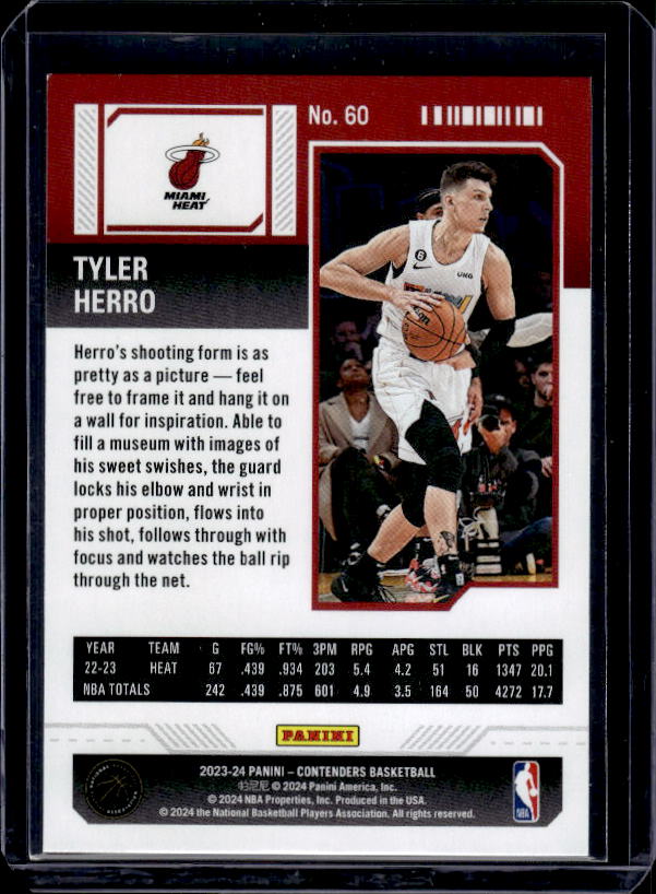 2023-24 Panini Contenders #60 Tyler Herro Game Ticket Red