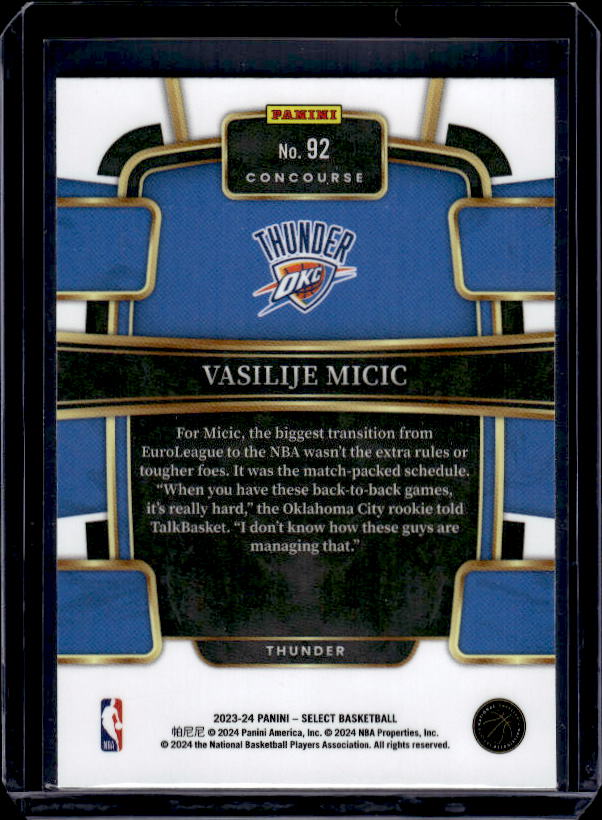 2023-24 Panini Select #92 Vasilije Micic Blue (Retail Base)