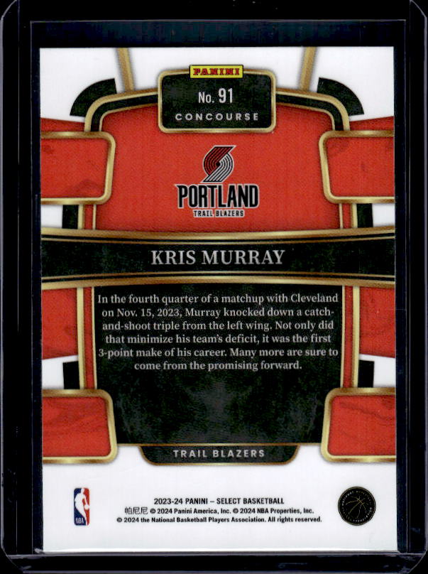 2023-24 Panini Select #91 Kris Murray Blue (Retail Base)