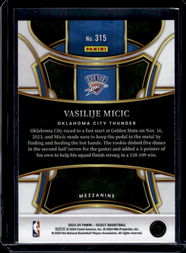 2023-24 Panini Select #315 Vasilije Micic