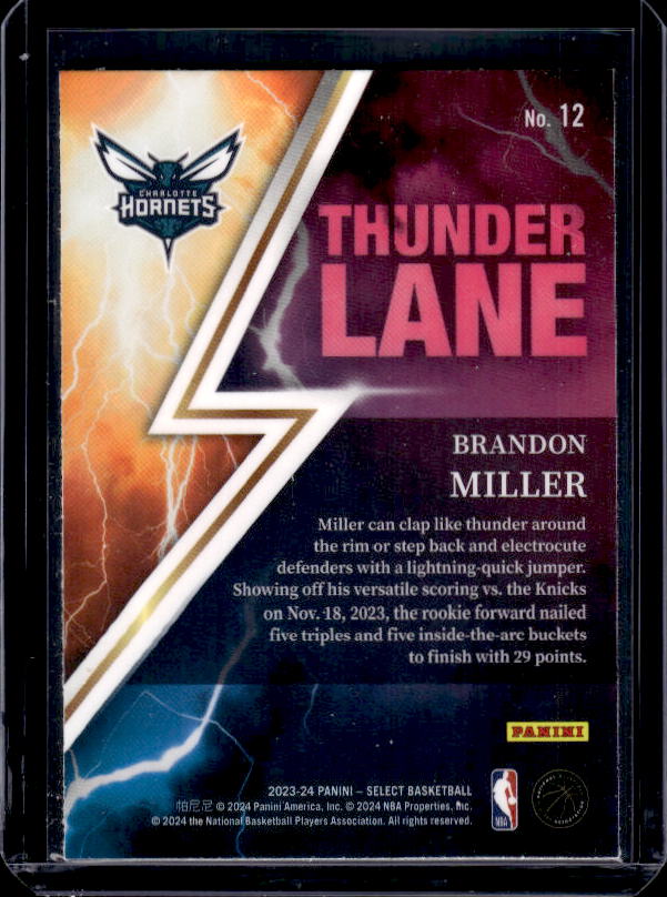 2023-24 Panini Select #12 Brandon Miller Thunder Lane Red Prizms