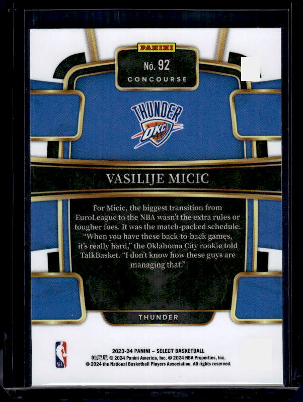 2023-24 Panini Select #92 Vasilije Micic Blue Prizms