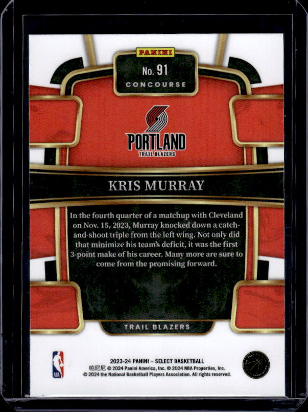 2023-24 Panini Select #91 Kris Murray Blue (Retail Base)
