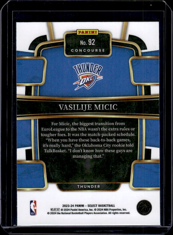 2023-24 Panini Select #92 Vasilije Micic Blue (Retail Base)