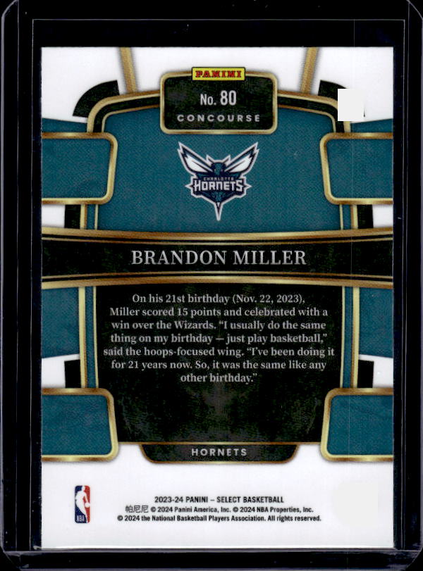 2023-24 Panini Select #80 Brandon Miller