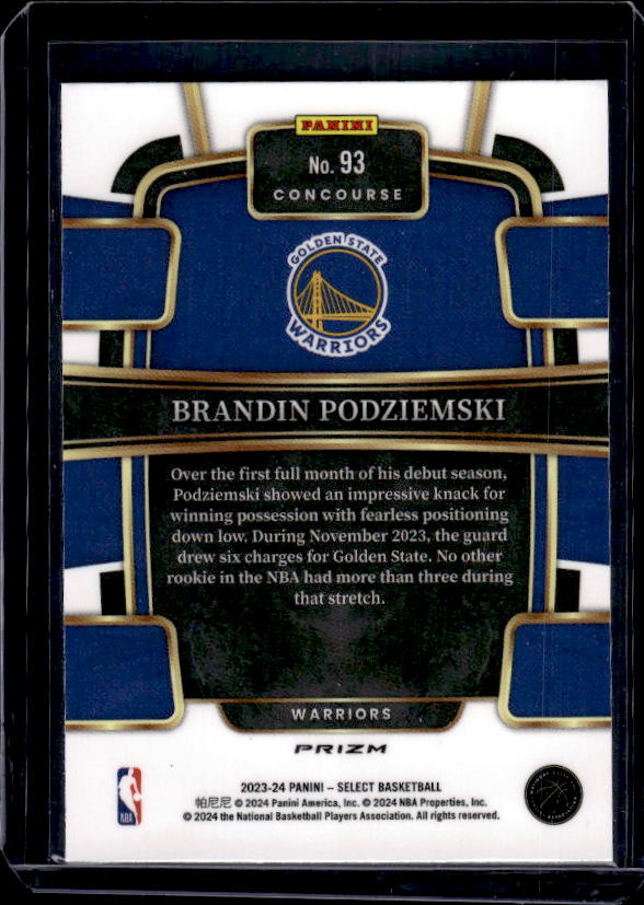 2023-24 Panini Select #93 Brandin Podziemski Green White Purple Prizms