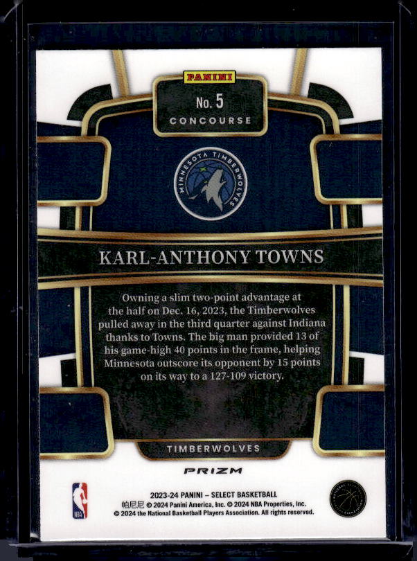 2023-24 Panini Select #5 Karl-Anthony Towns Tectonic Prizms