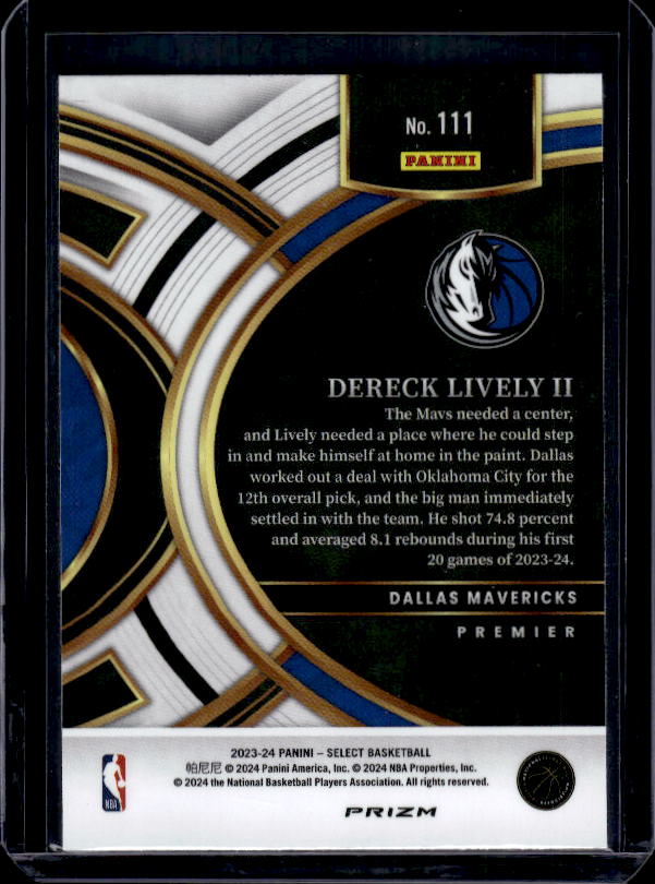 2023-24 Panini Select #111 Dereck Lively II Tectonic Prizms