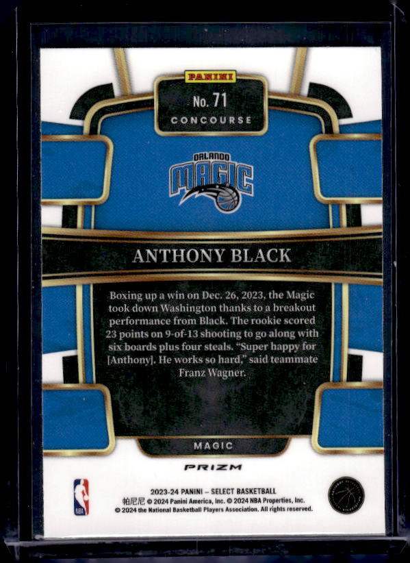 2023-24 Panini Select #71 Anthony Black Tectonic Prizms