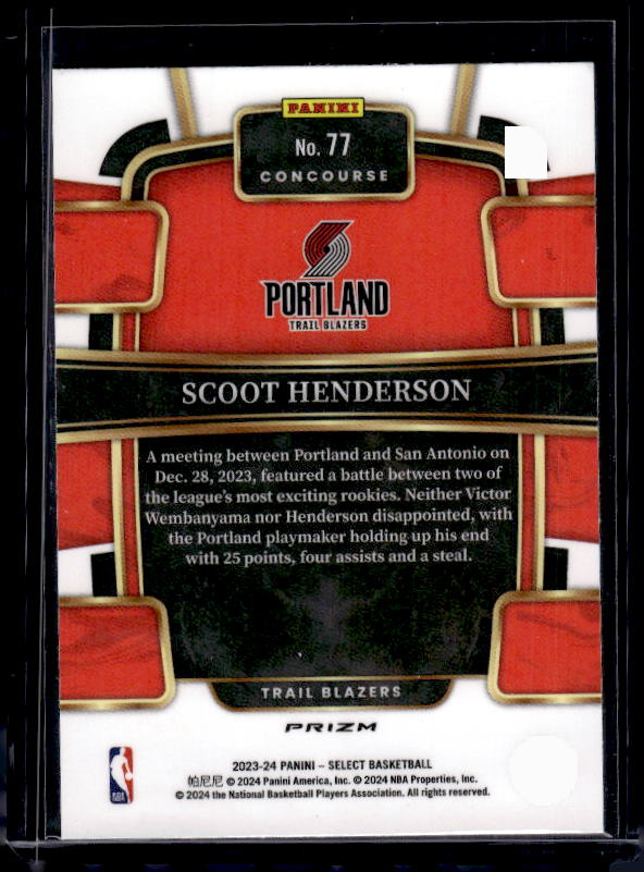 2023-24 Panini Select #77 Scoot Henderson
