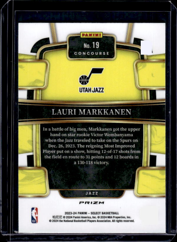 2023-24 Panini Select #19 Lauri Markkanen Blue Prizms