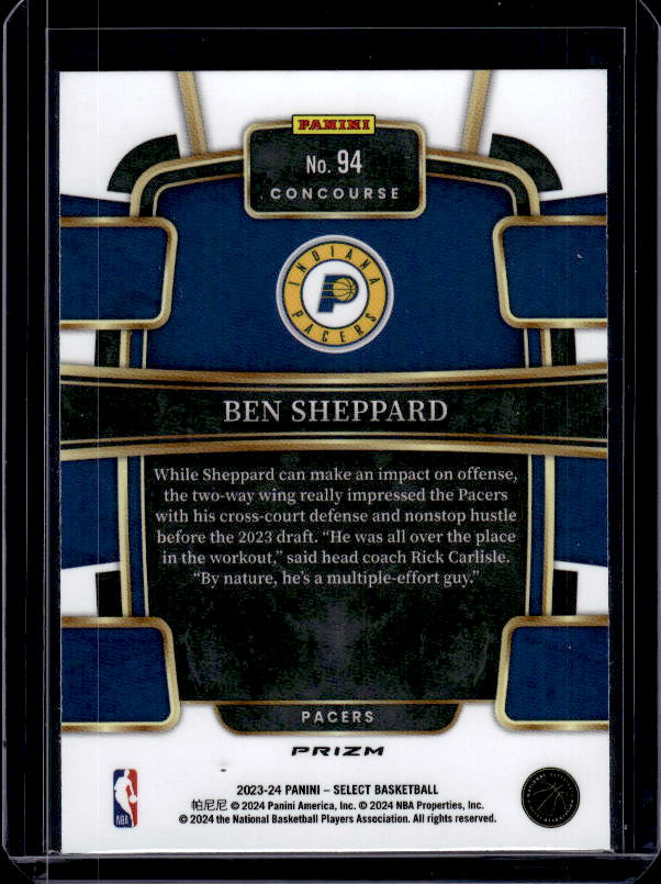 2023-24 Panini Select #94 Ben Sheppard Silver Prizms