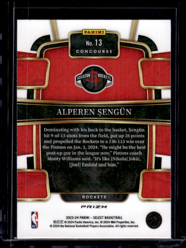 2023-24 Panini Select #13 Alperen Sengun Tectonic Prizms