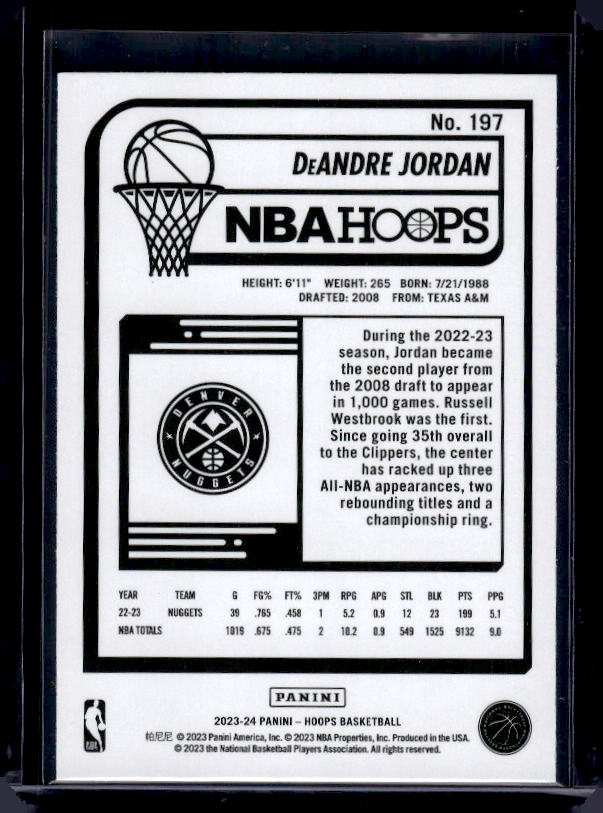 2023-24 Hoops #197 DeAndre Jordan Teal Explosion