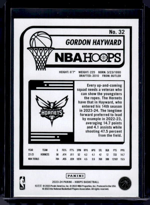 2023-24 Hoops #32 Gordon Hayward Purple