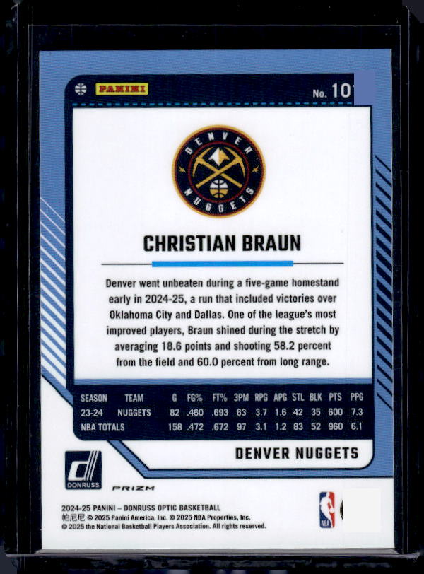 2024-25 Donruss Optic #101 Christian Braun Blue Velocity