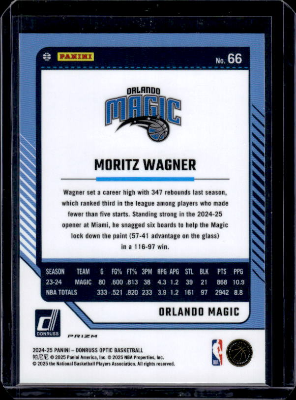 2024-25 Donruss Optic #66 Moritz Wagner Blue Velocity