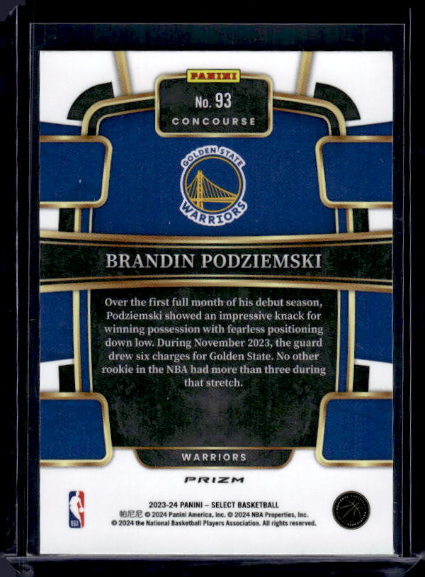 2023-24 Panini Select #93 Brandin Podziemski Orange Flash Prizms