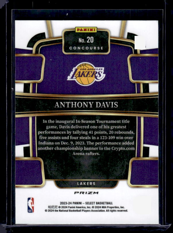 2023-24 Panini Select #20 Anthony Davis Orange Flash Prizms