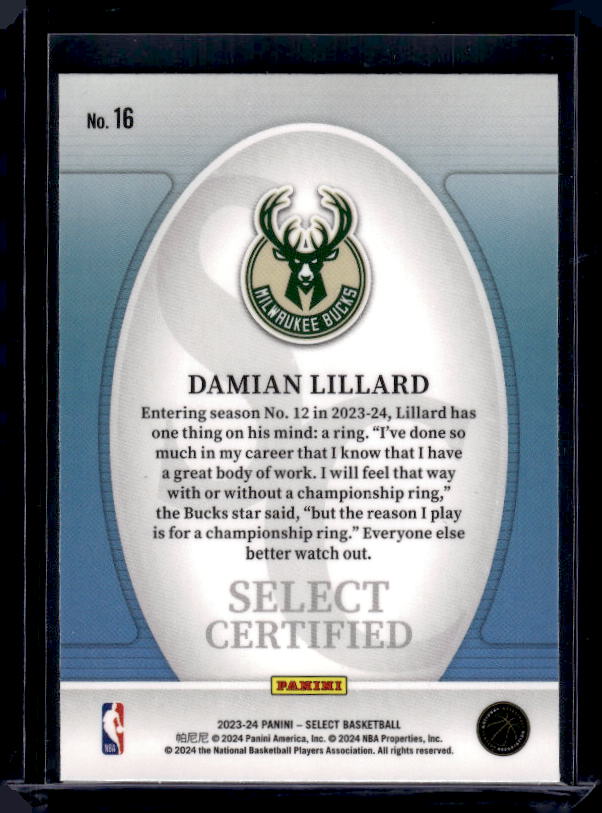 2023-24 Panini Select #16 Damian Lillard Select Certified