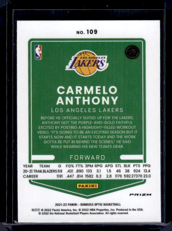 2021-22 Donruss Optic #109 Carmelo Anthony Blue Velocity