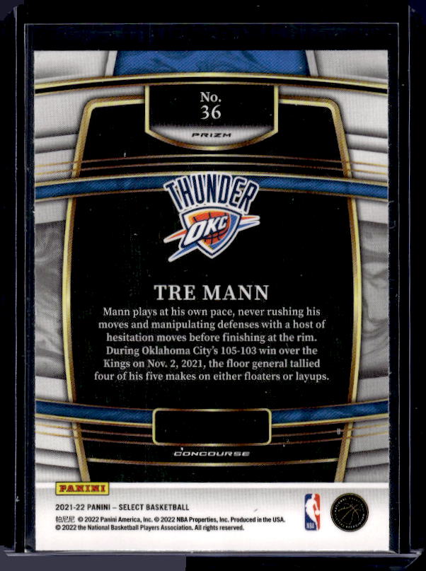 2021-22 Panini Select #36 Tre Mann Blue Shimmer Prizms