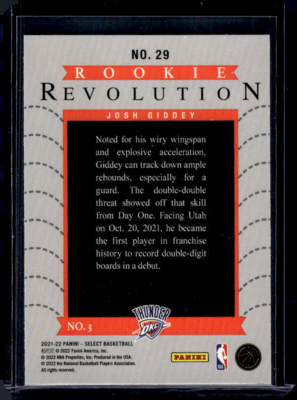 2021-22 Panini Select #29 Josh Giddey Rookie Revolution