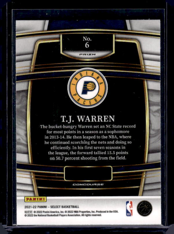 2021-22 Panini Select #6 T.J. Warren Silver Prizms