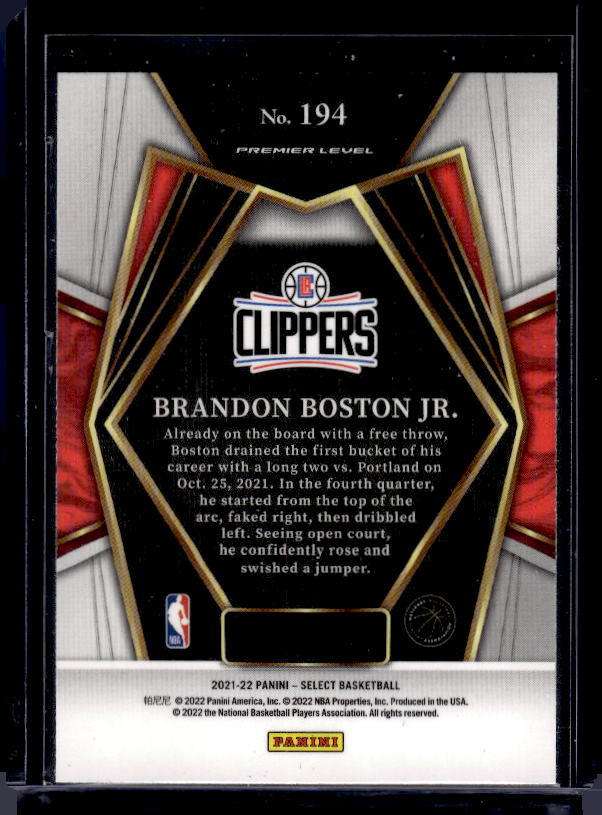 2021-22 Panini Select #194 Brandon Boston Jr. Blue (Retail Base)