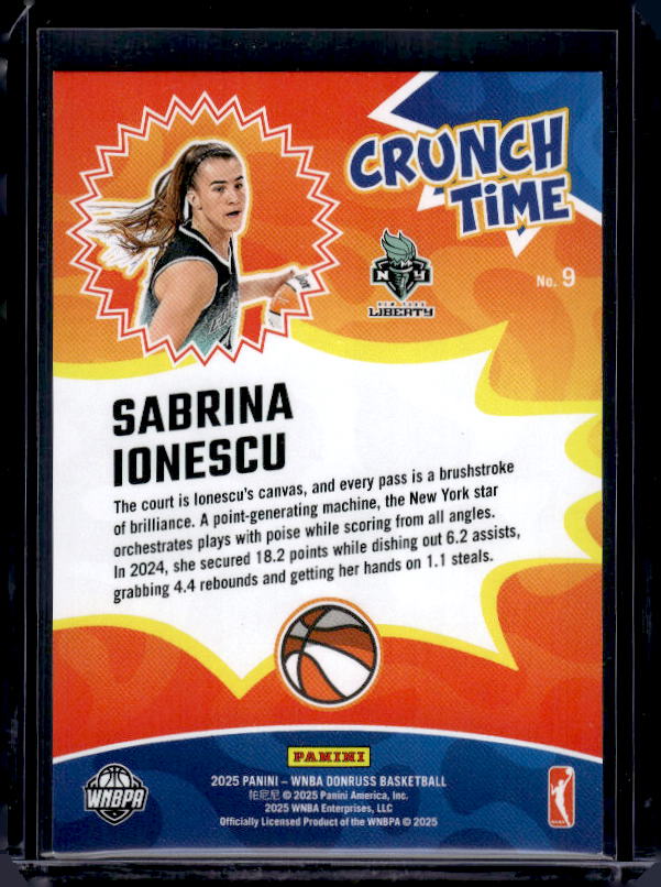 2025 Donruss WNBA #9 Sabrina Ionescu Crunch Time Green Fireworks #/399