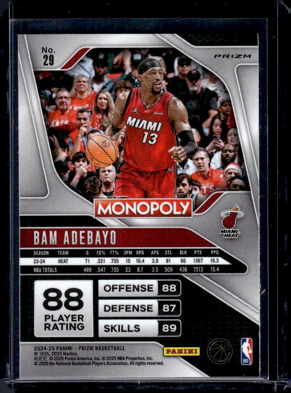 2024-25 Panini Prizm Monopoly #29 Bam Adebayo Red Prizms