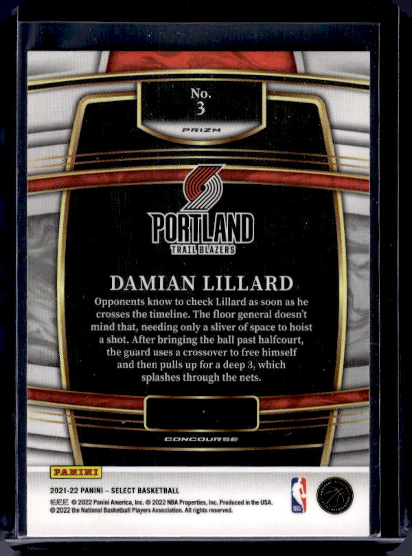 2021-22 Panini Select #3 Damian Lillard Blue Prizms