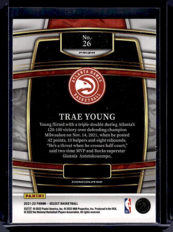 2021-22 Panini Select #26 Trae Young Green White Purple Prizms